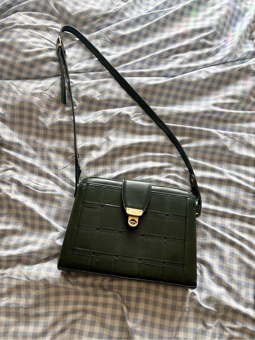 Dark Green Leather Crossbody Shoulder Bag